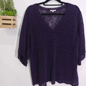 Eileen Fisher linen open knit 3/4 sleeve vneck top